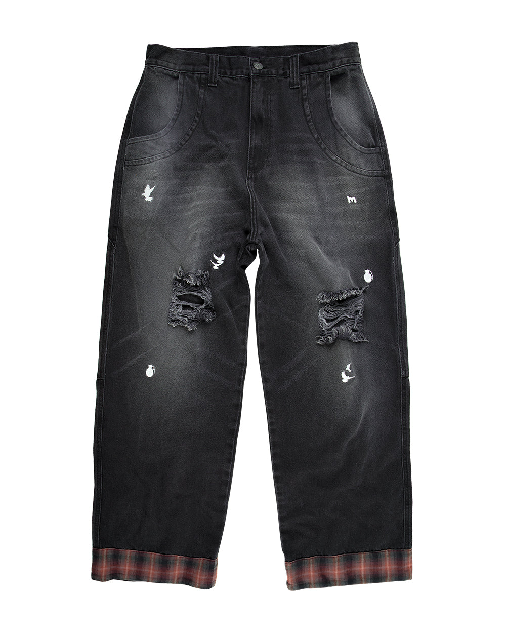 CALÇA JEANS CURVAS BARRA XADREZ