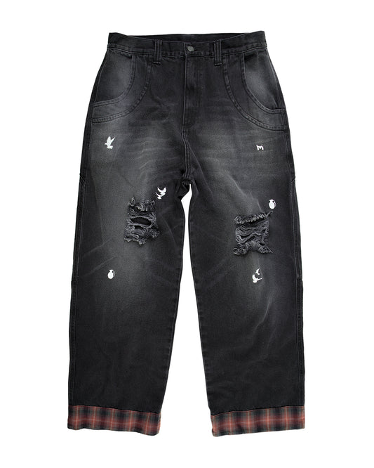 CALÇA JEANS CURVAS BARRA XADREZ
