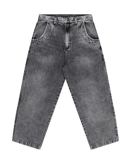 CALÇA JEANS CURVILÍNEA DOUBLE HAND DESGASTE CINZA